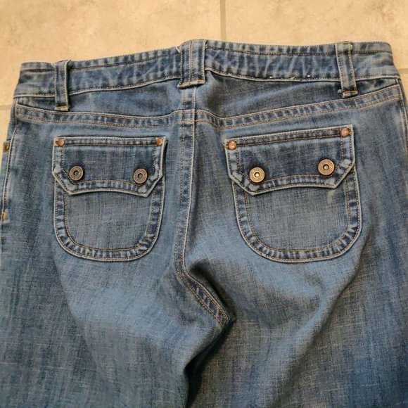 Gap Maternity women's size 10R blue denim jeans ultra low rise bootcut zip up - Picture 5 of 6